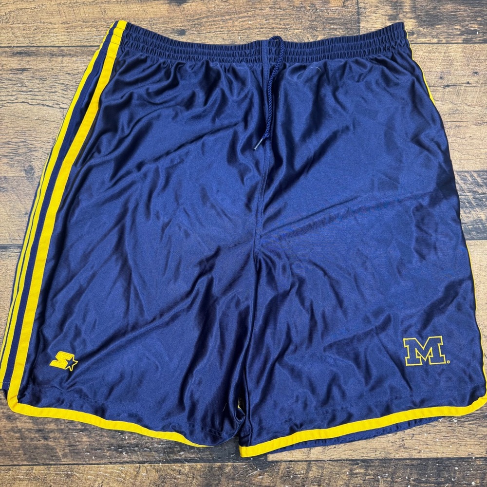 Starter Michigan Wolverines Mens XL Navy‎ Yellow Athletic Shorts NCAA X Long